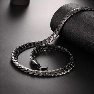 New Mens Black Gun Snake Chain Necklace 9mm Wide